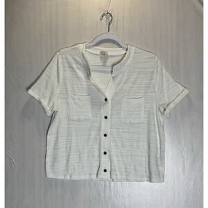 Greige Womens Ivory Slub Texture Button Top Coastal Chic Lagenlook Minimal Sz L